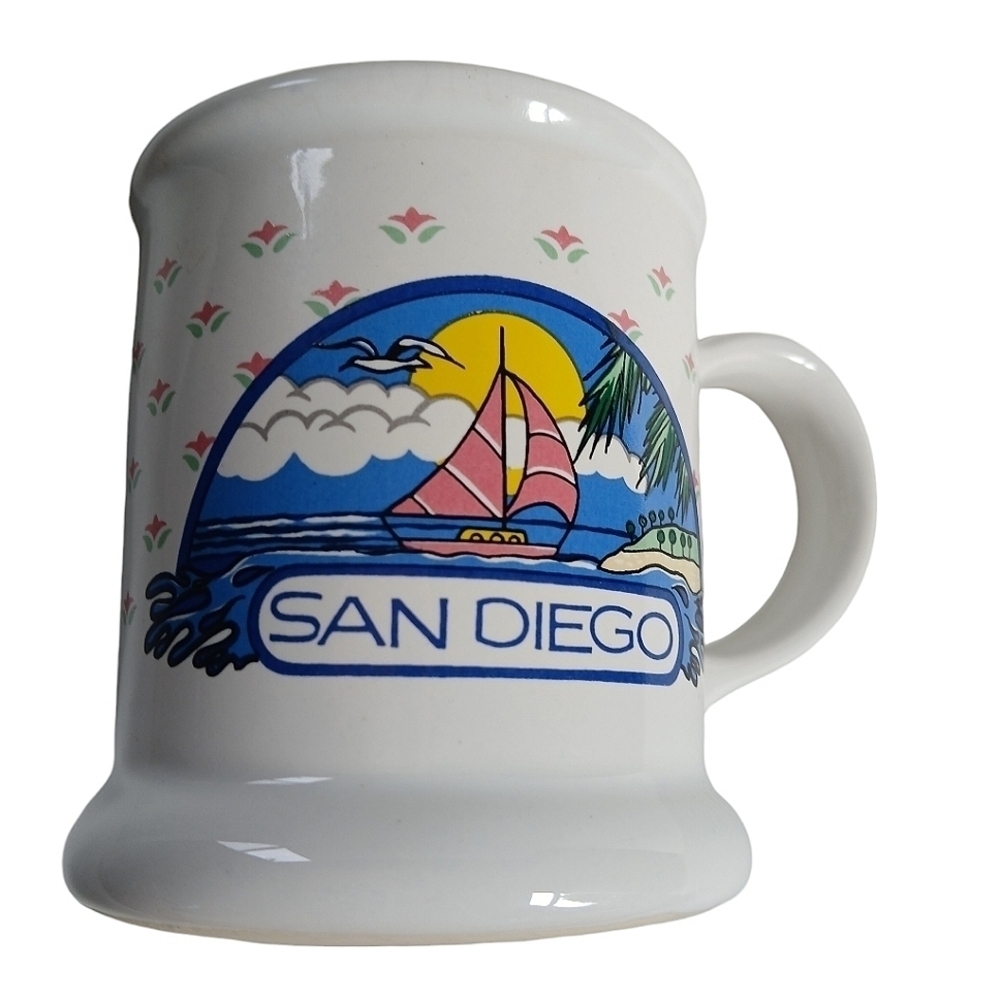 Vintage 90's Mug Coffee San Diego Country Farm Style Sunset Sailboat Theme